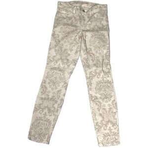 J Brand Capri Romantic Skinny Pants Cream Tan‎ Damask Printed Stretch Women's 25